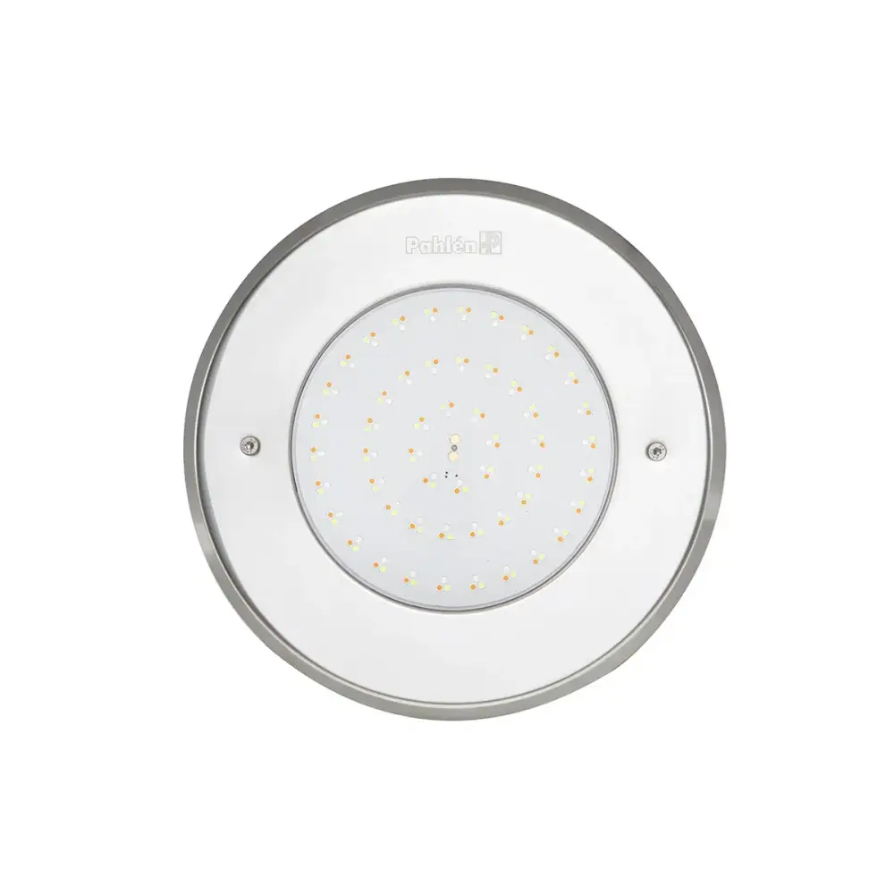 Cirkulär infälld LED-armatur i rostfritt syrafast stål med silverram